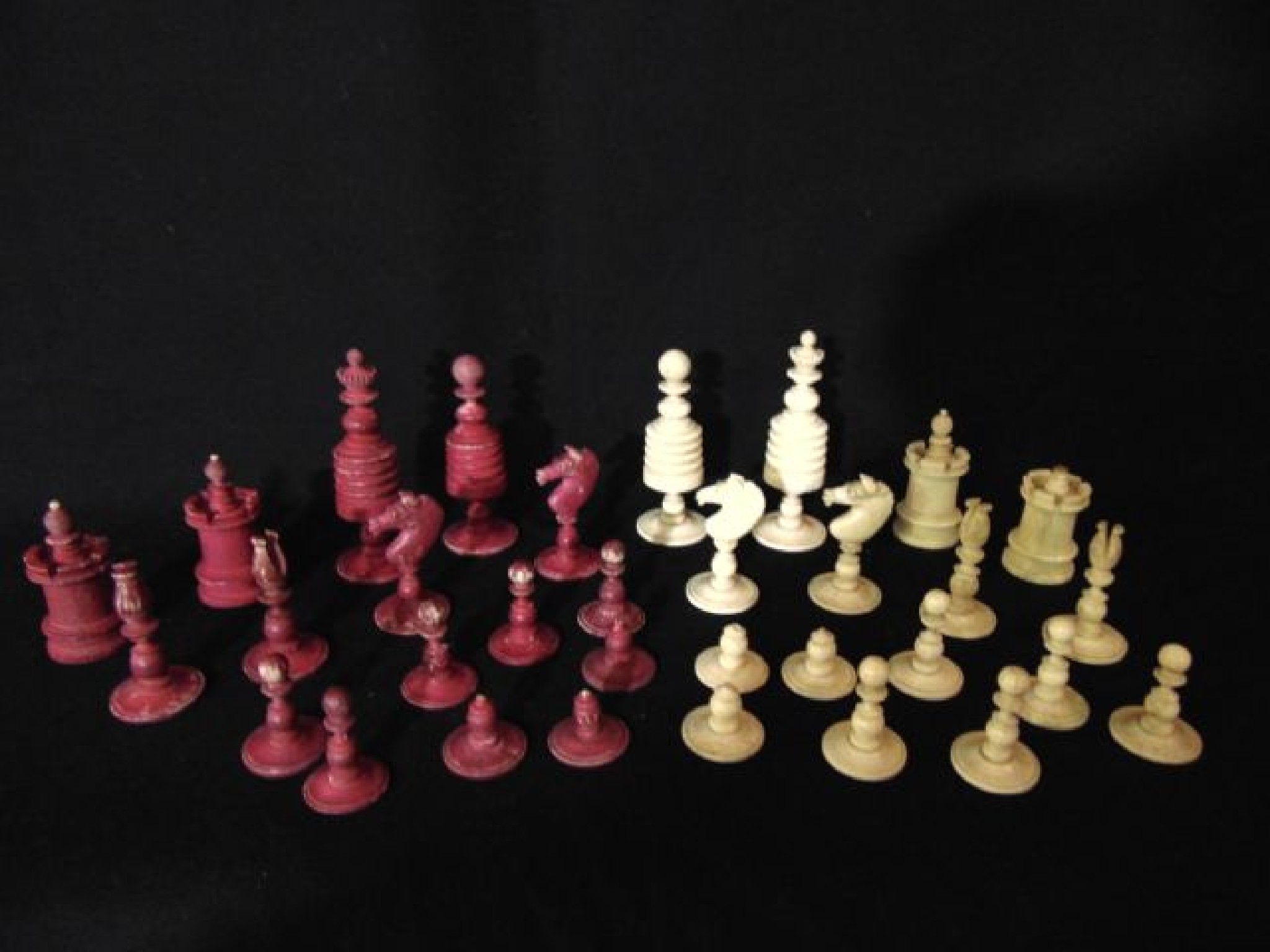 Appraisal: A th century bonework chess set pieces some damaged