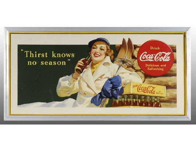 Appraisal: Coca-Cola Cardboard Poster Description Mounted in a s Coke aluminum