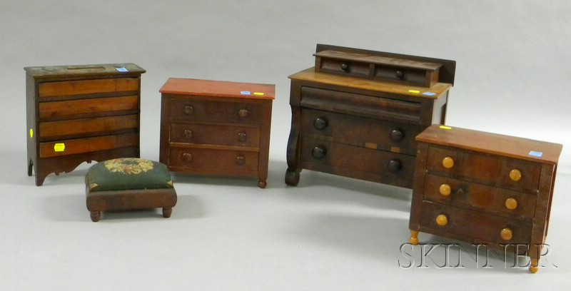 Appraisal: Five Pieces of Children's and Miniature Furniture a footstool Empire