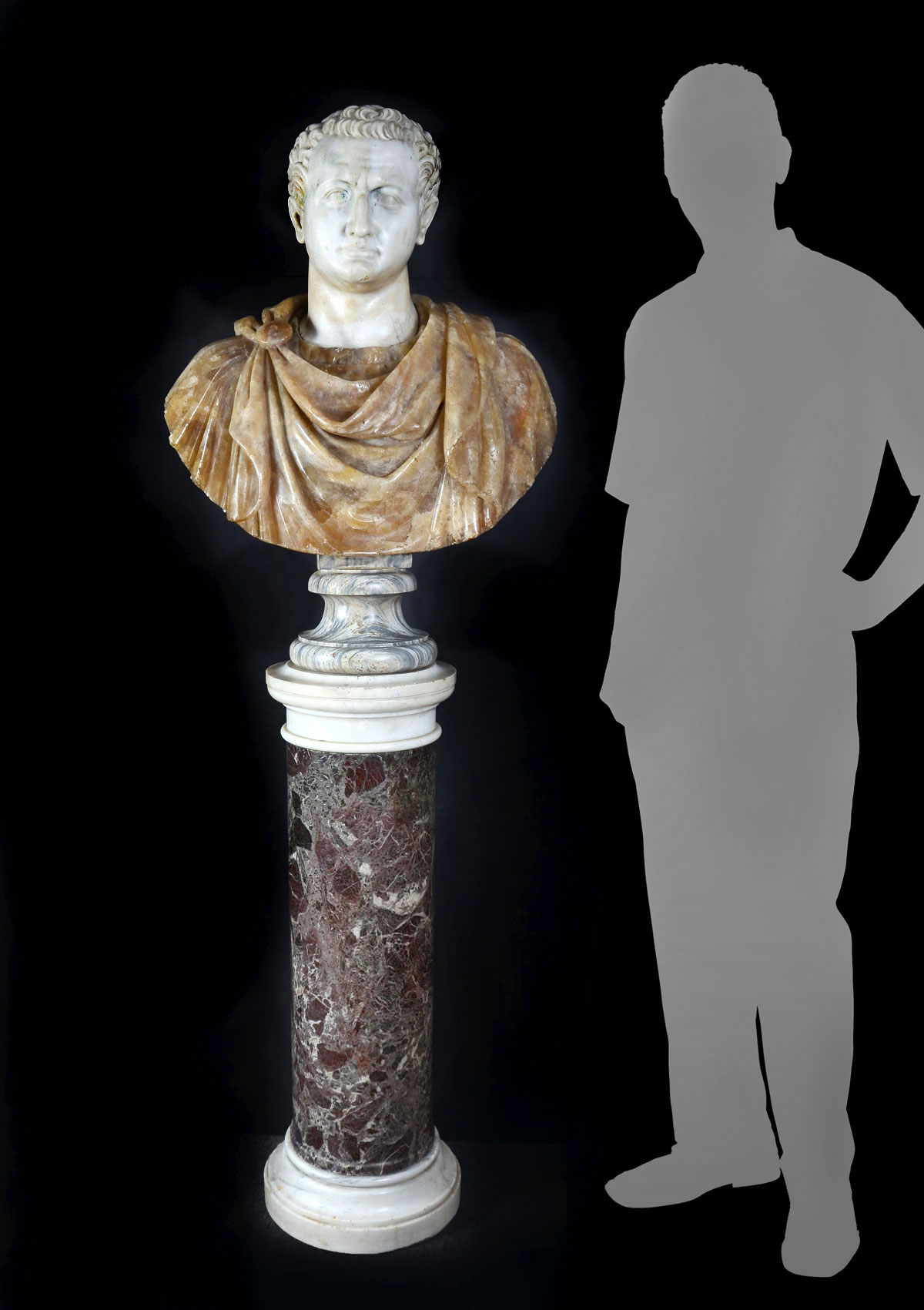 Appraisal: EARLY CARVED MARBLE ONYX BUST OF CAESAR WITH PEDESTAL INCLUDED