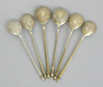 Appraisal: A Set of Six Russian Bright Cut Silver Spoons Moscow