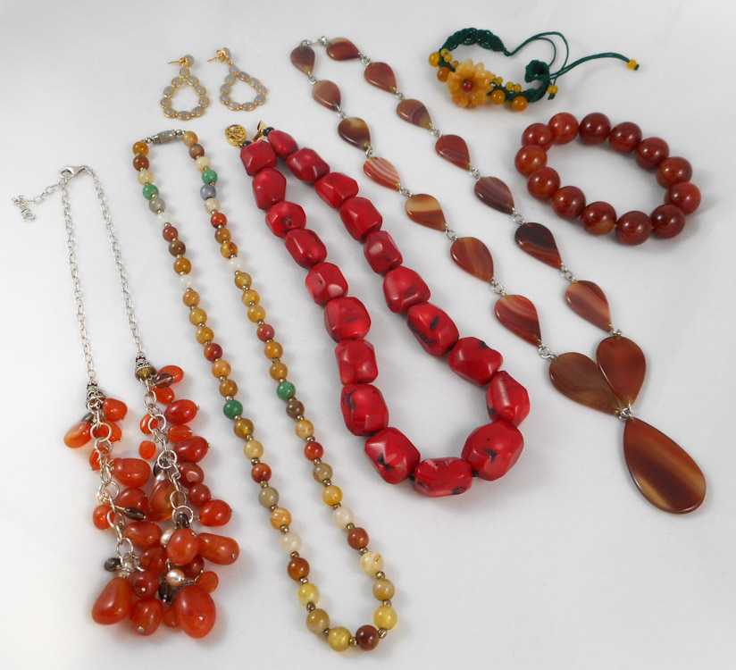 Appraisal: EIGHT PIECE COLLECTION OF JEWELRY including a red coral bead