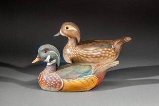 Appraisal: Wood Duck Pair Ken Harris Workshop Woodville NYc Two decorative