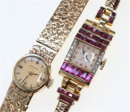 Appraisal: An Art Deco ruby and diamond cocktail watch the square