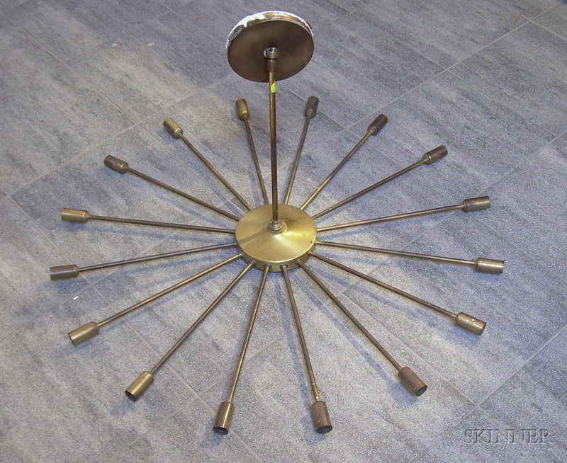 Appraisal: Modern Brass-finished Metal Sixteen-Arm Starburst-form Ceiling Light Fixture each arm