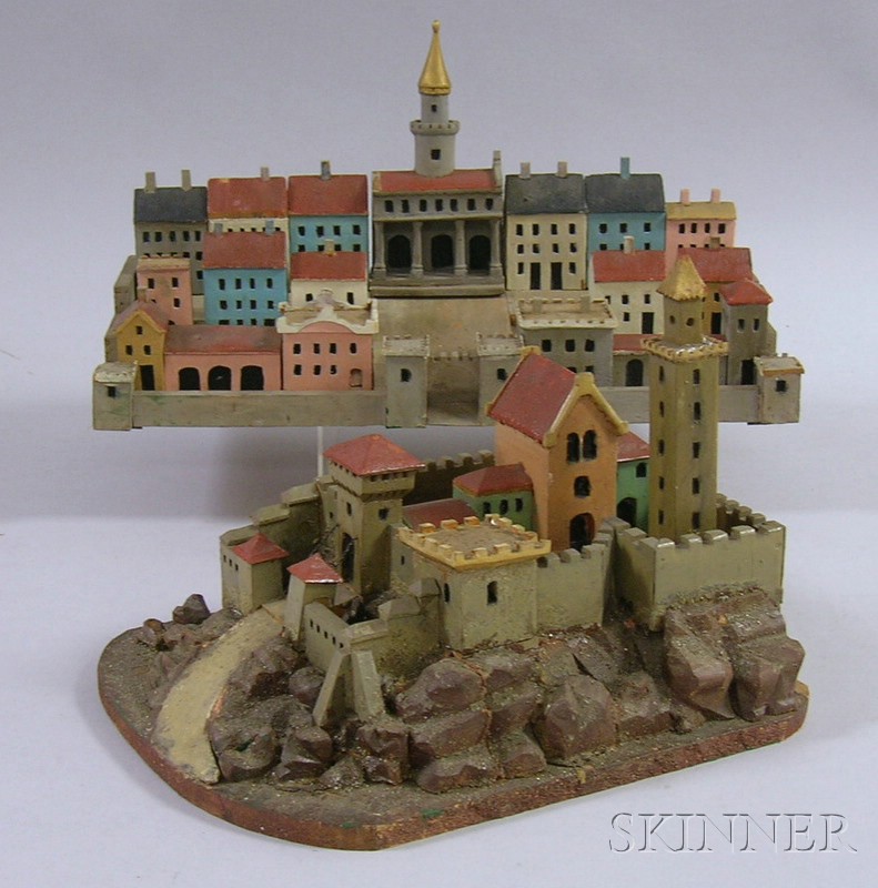 Appraisal: Late Victorian Painted Wooden European Castle and Village Models by