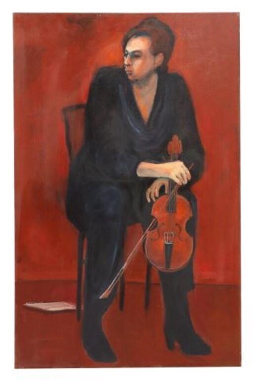 Appraisal: Unframed oil on stretched canvas painting Violist Margaret Ratelle Texas