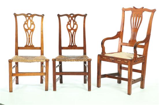 Appraisal: THREE CHIPPENDALE CHAIRS New England th century maple Includes a