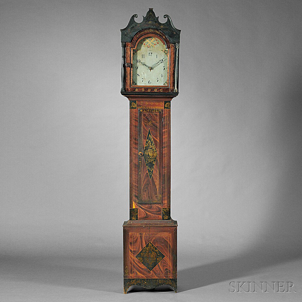 Appraisal: Paint-decorated and Gilt-stenciled Tall Case Clock case decorated by Rufus