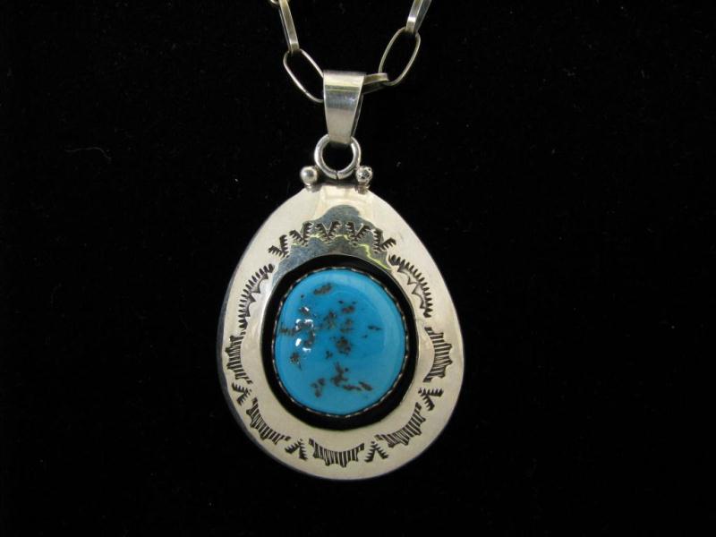 Appraisal: Navajo Turquoise and Silver Pendant by Ted Goodluck paired with