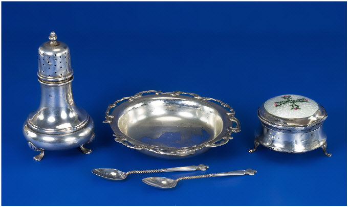 Appraisal: Collection of Five Items of Silver Comprising A dish hallmarked