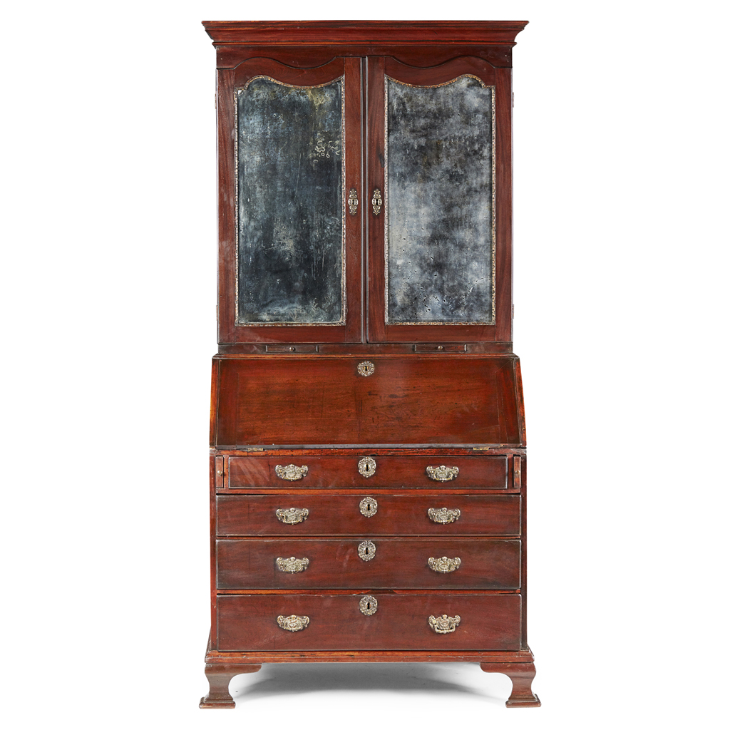 Appraisal: IRISH GEORGE II MAHOGANY BUREAU BOOKCASE EARLY TH CENTURY the