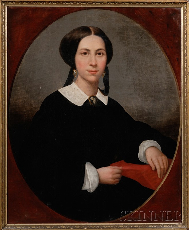 Appraisal: American School th Century Portrait of a Young Woman Wearing