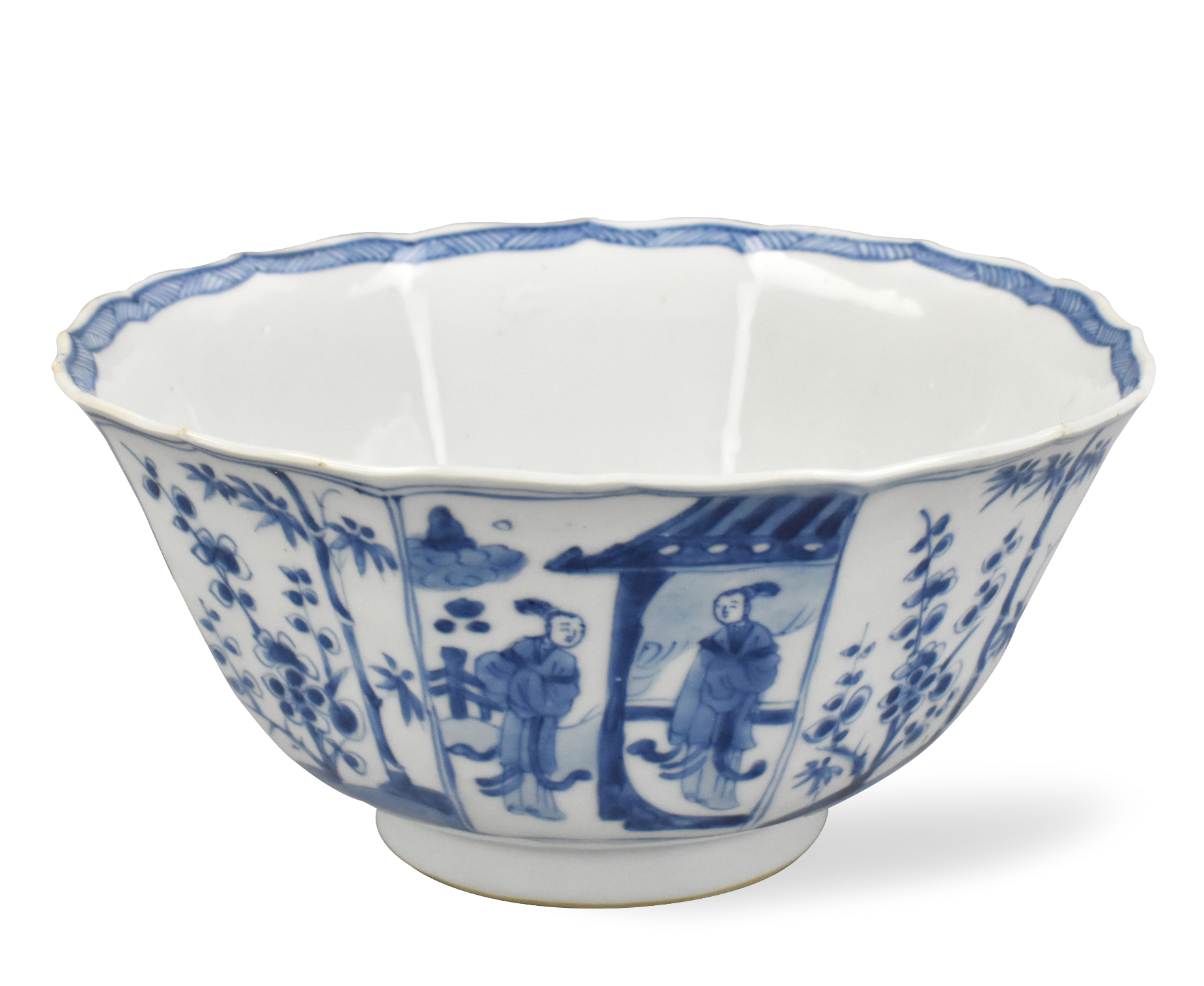 Appraisal: A large deep blue and white bowl with figures dating