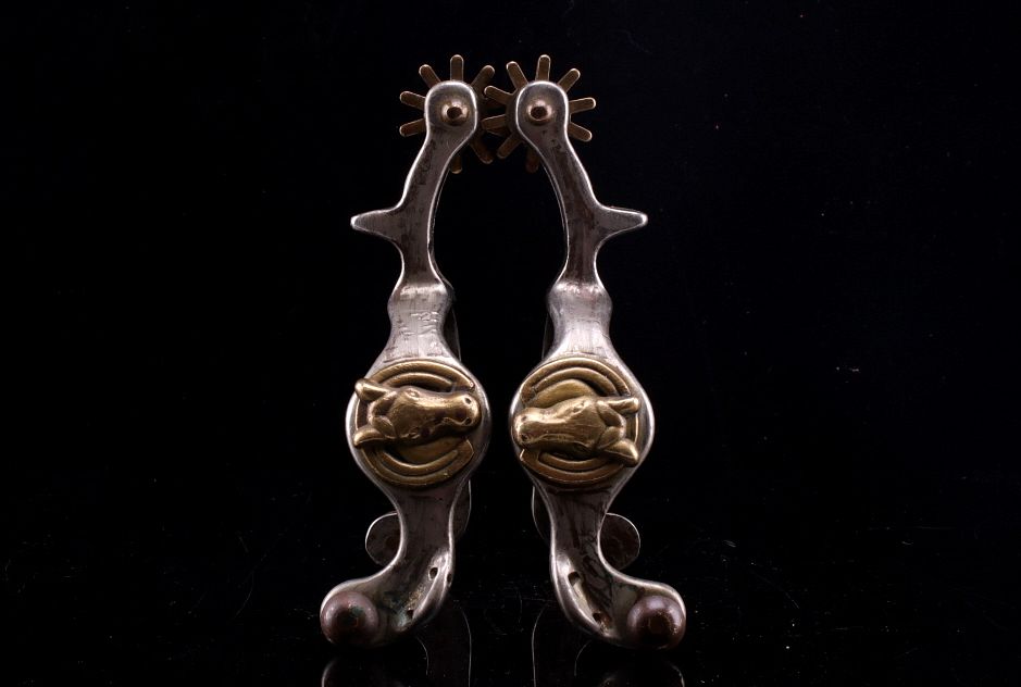 Appraisal: August Buermann Nickel Plated Horse Head Spur Pair Featured in