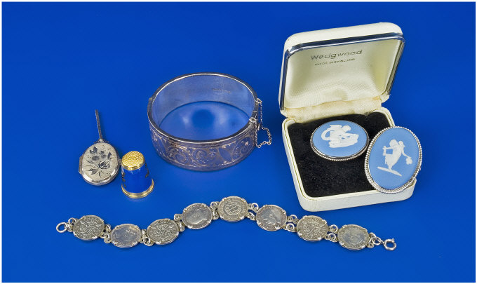 Appraisal: Collection Of Silver Jewellery Comprising A Broad Silver Hinged Bangle