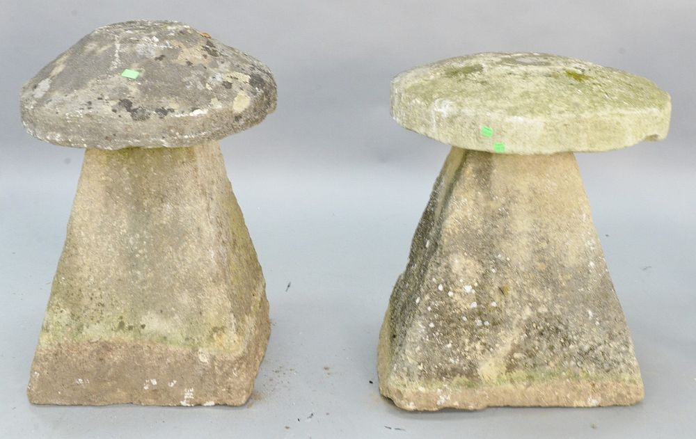 Appraisal: Pair of outdoor stone two-part sculptures ht wd top x