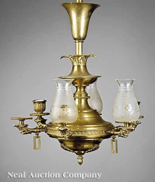 Appraisal: An American Gilt Brass Six-Light Gasolier th c bell form