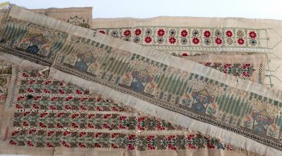 Appraisal: Four th Century Turkish needlework fragments the largest fragment cm