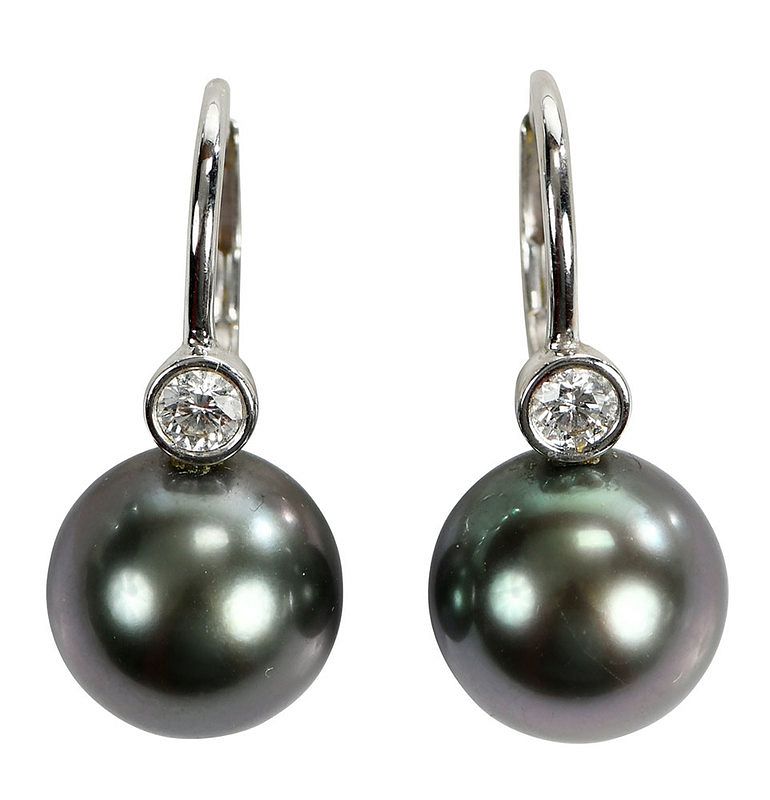 Appraisal: kt Pearl and Diamond Earrings each with one round brilliant