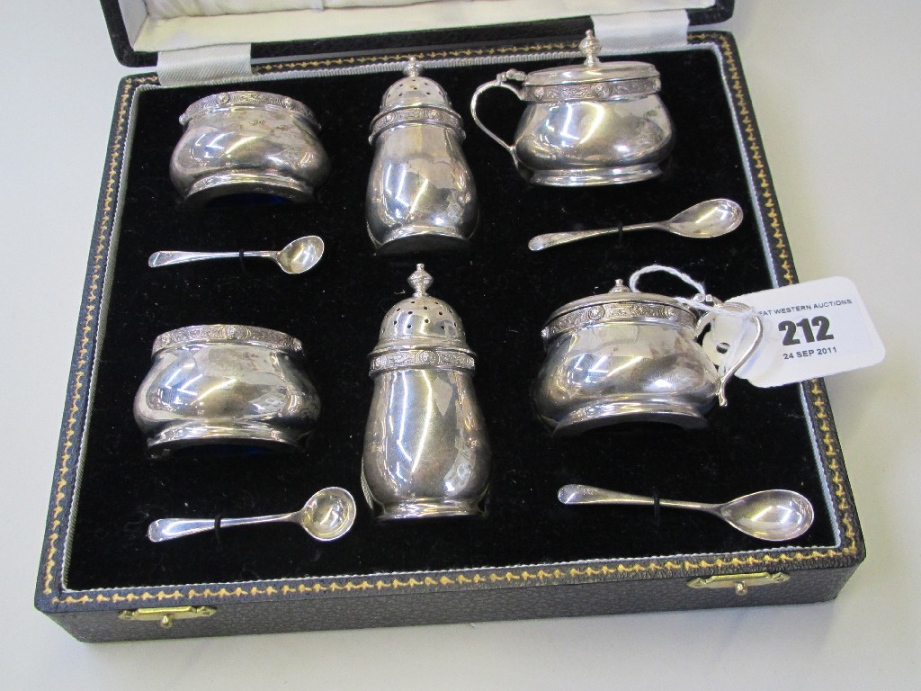 Appraisal: Cased six piece silver condiment set with Celtic decoration Birmingham