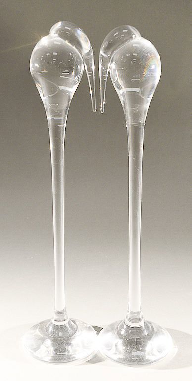 Appraisal: Pair of Steuben glass storks crystal bird sculptures both signed