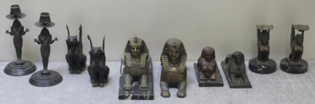 Appraisal: Assorted Antique Egyptian Revival Bronze Lot Includes a sphinx on