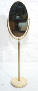 Appraisal: Standing Store Display Brass Tone Mirror Italian Travertine Base --