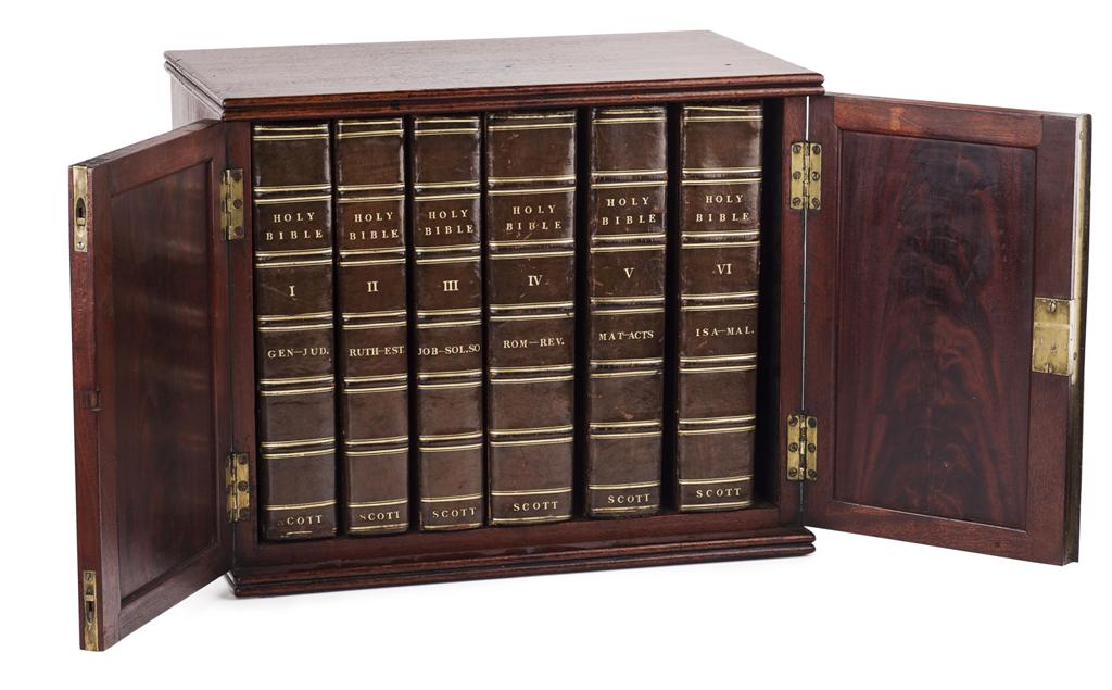 Appraisal: MAHOGANY CASED SIX VOLUME SET LEATHER BOUND BIBLE ANNOTATED BY