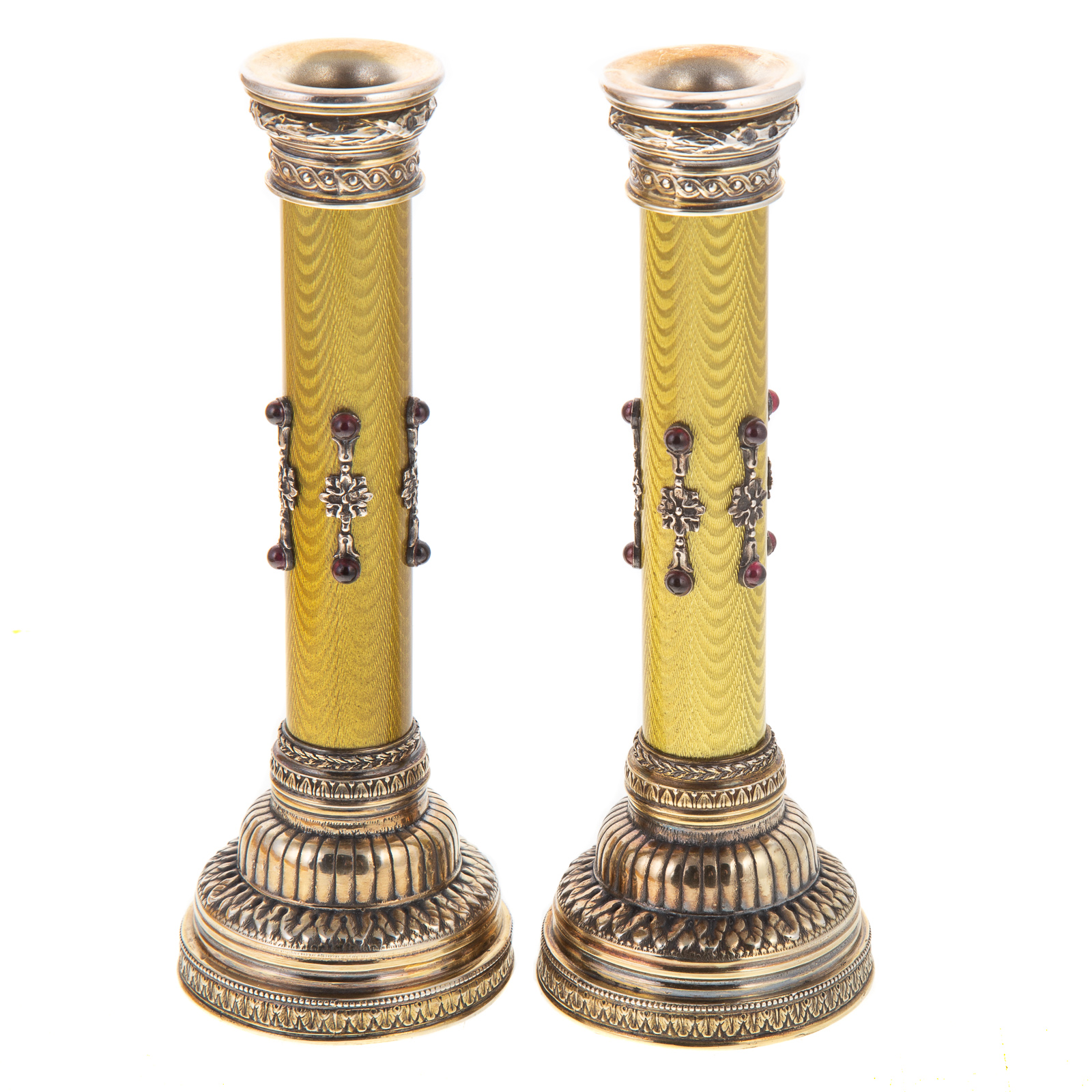 Appraisal: A PAIR OF RUSSIAN GUILLOCHE SILVER CANDLESTICKS A Pair of