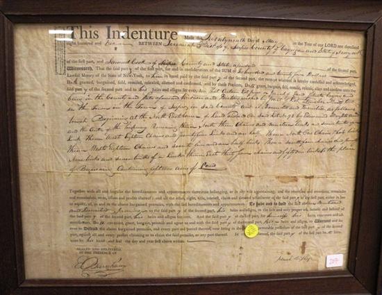 Appraisal: Indenture between Jeremiah Bishop and Samuel Cook state of NY