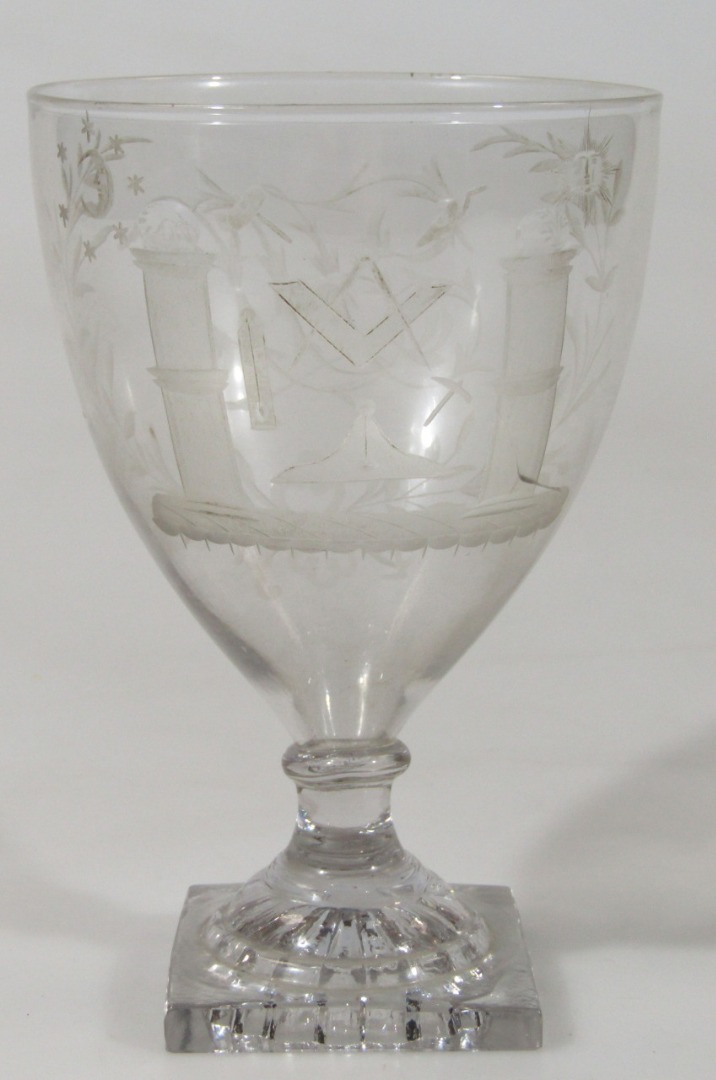 Appraisal: An early thC Masonic glass goblet the bell shaped bowl