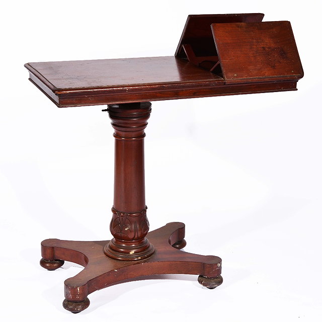 Appraisal: Victorian mahogany adjustable reading tablethe top on turned and carved