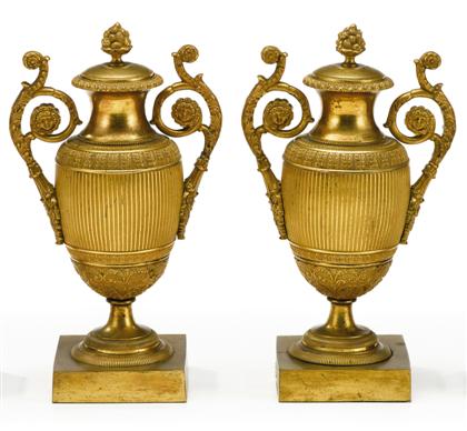 Appraisal: Pair of French Empire style gilt bronze cassolettes th century