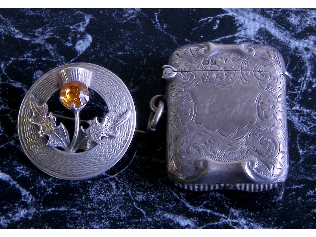 Appraisal: Silver engraved vesta case hallmarked Chester also a Scottish silver