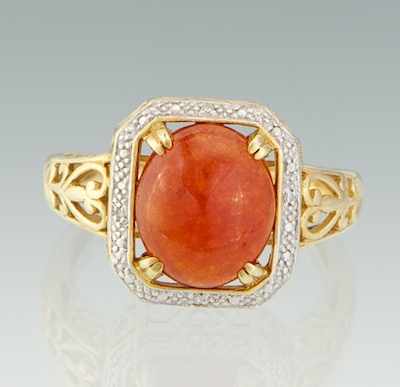 Appraisal: A Ladies' Red Jadeite and Diamond Ring k yellow gold