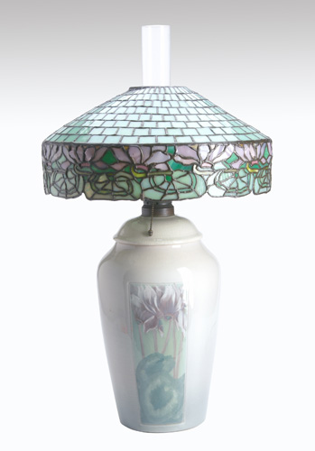 Appraisal: ROOKWOOD MORGAN Attrib Table lamp with a Rookwood Iris glaze