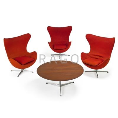 Appraisal: ARNE JACOBSEN - FRITZ HANSEN Three Egg chairs and coffee