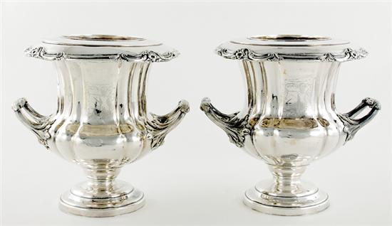 Appraisal: Pair English Old Sheffield plate wine coolers th century outturned