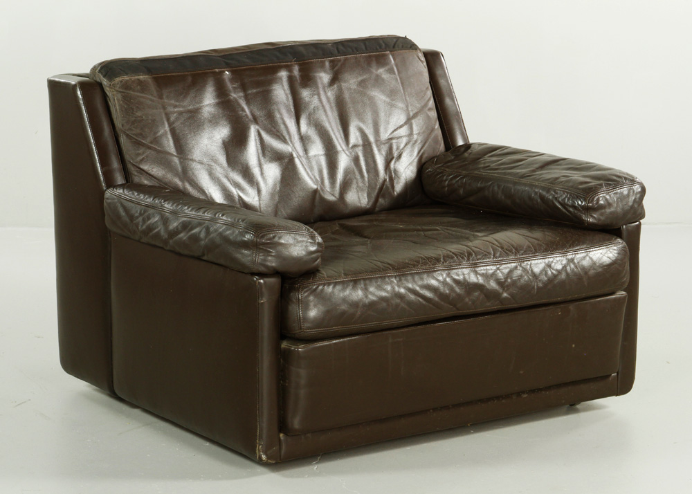 Appraisal: - Leather Armchair Leather armchair original upholstery h x w