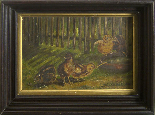 Appraisal: Oil on canvas of three chicks x together with an