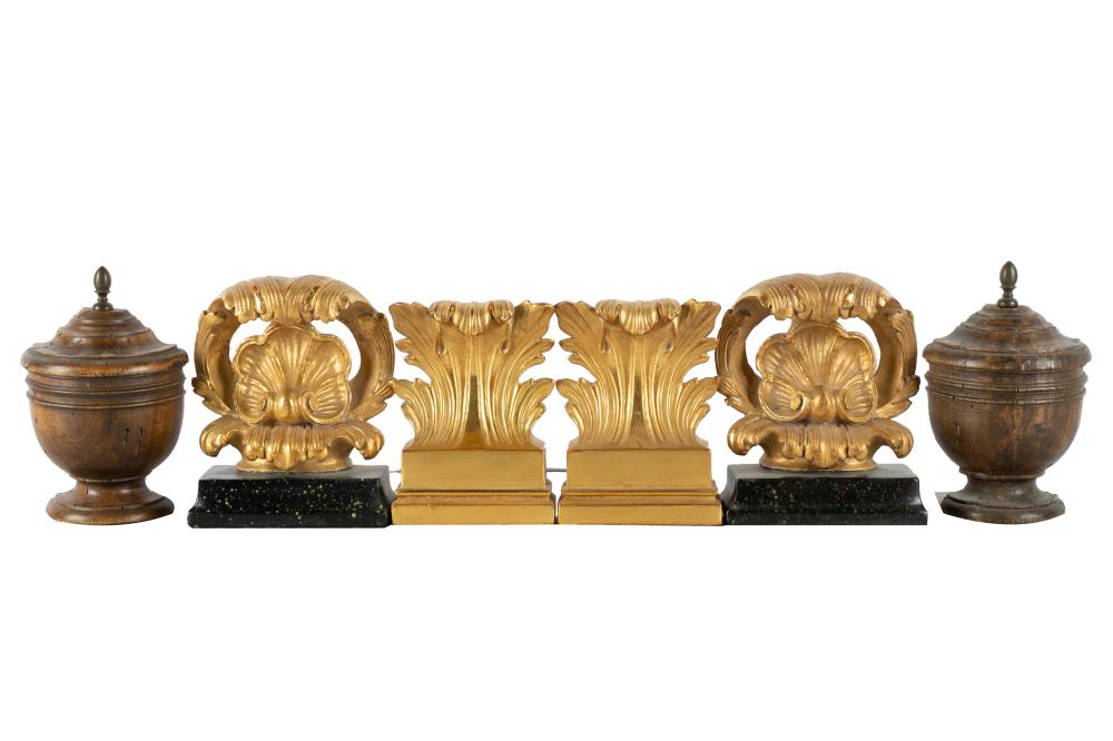 Appraisal: THREE PAIRS OF BOOKENDScomprising two gilt and one carved wood