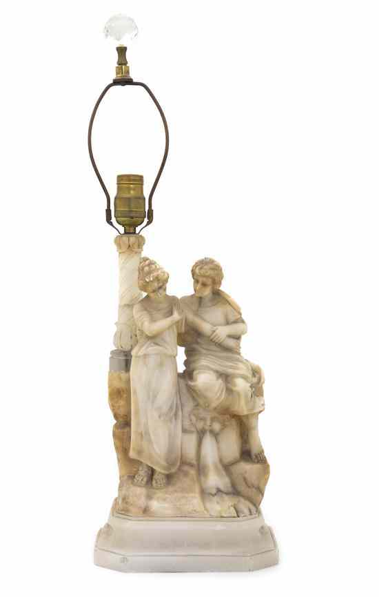 Appraisal: An Italian Carved Alabaster Figural Lamp depicting a courting couple