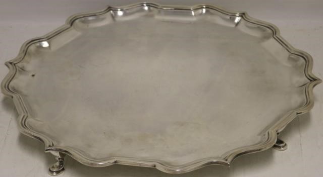 Appraisal: TH C ENGLISH CHIPPENDALE STYLE FOOTED SILVERTRAY SHEFFIELD SILVER MARKED