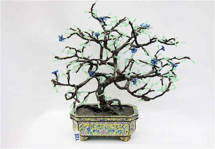 Appraisal: CHINESE ''JADE'' TREE with hard stone carved green buds and