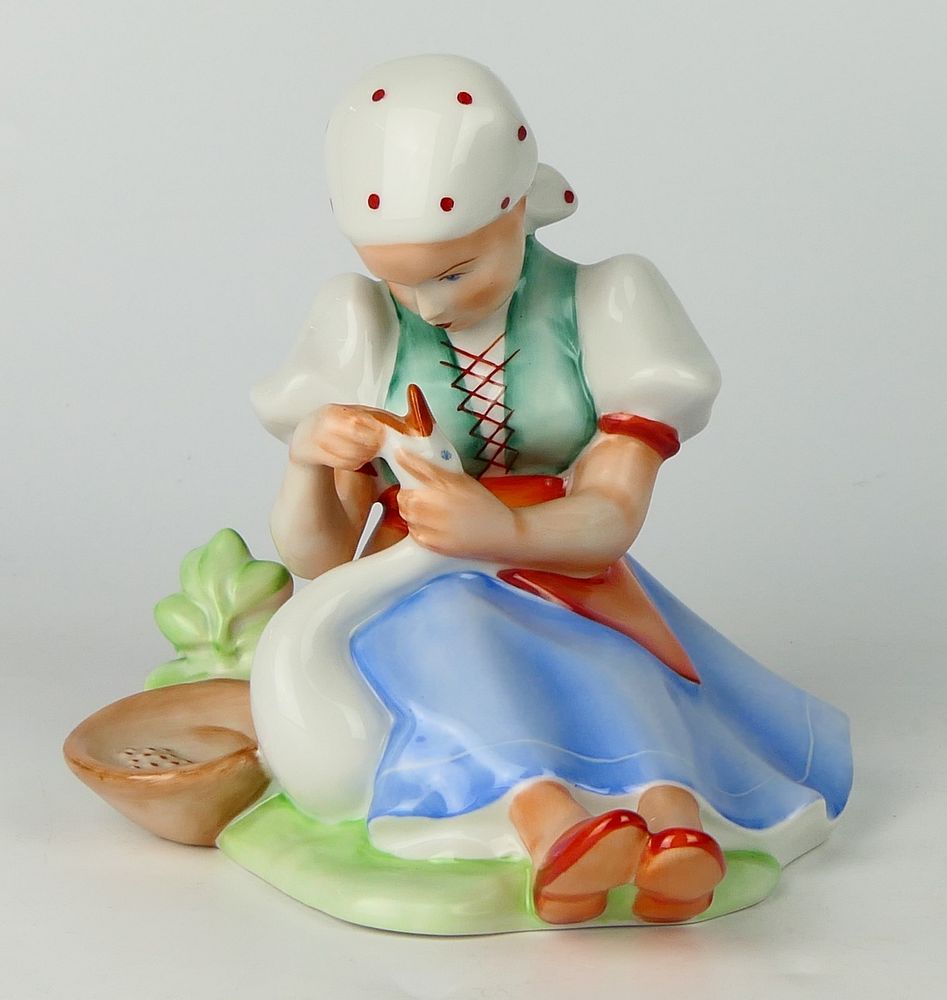 Appraisal: ZSOLNAY PORCELAIN GIRL WITH DUCK H ZSOLNAY PORCELAIN GIRL WITH