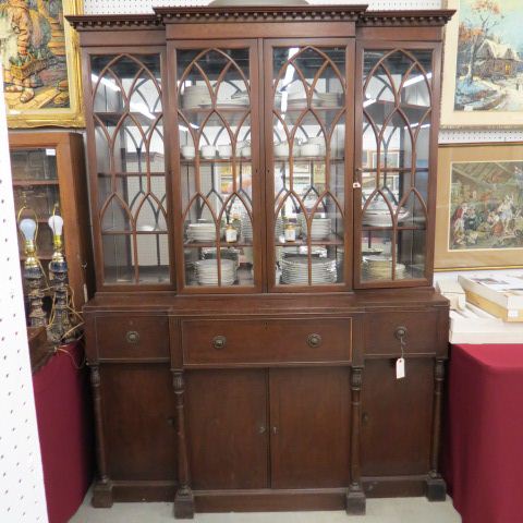 Appraisal: Mahogany Secretary Bookcase carved and inlaid mirrored interior tall wide