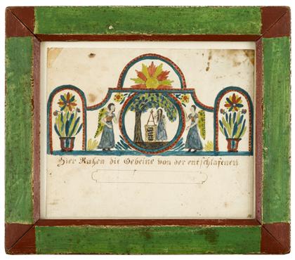 Appraisal: Fraktur drawing angels flanking rebecca at the well th century