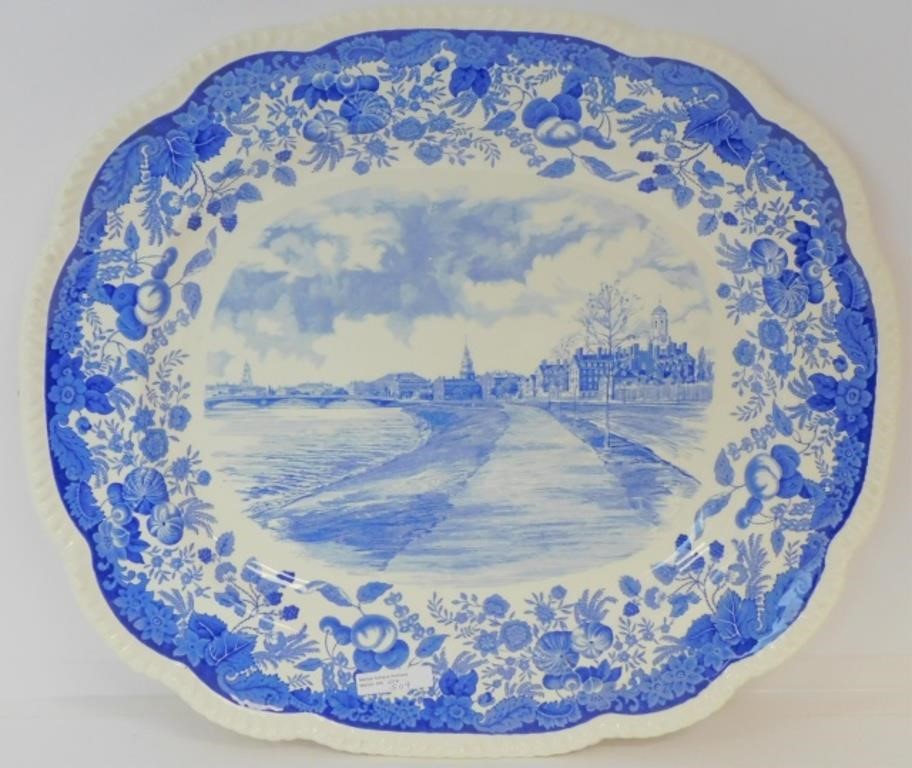 Appraisal: WEDGWOOD ETRURIA HARVARD UNIVERSITY BLUEtransferware platter x