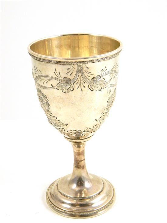 Appraisal: SILVER Gebelein sterling goblet th C floral vine repousse decoration